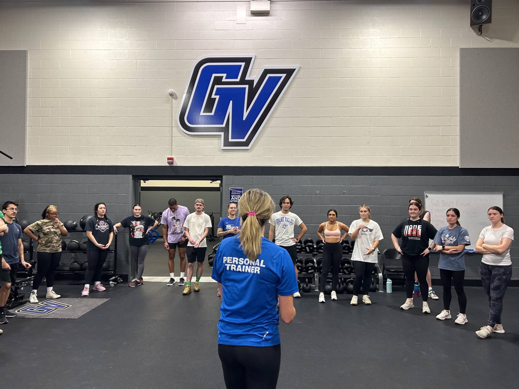 Students participating in group fitness class.